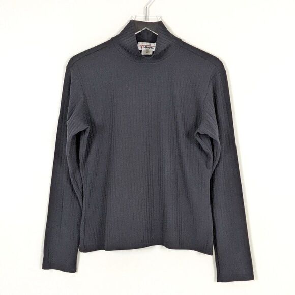 Talbots Black Ribbed Stretch Nylon Turtleneck Shirt Women's Medium Vintage - Picture 1 of 6